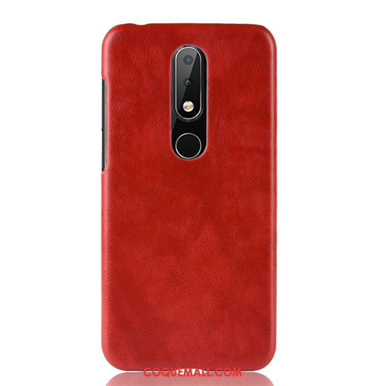 Étui Nokia 6.1 Cuir Téléphone Portable Difficile, Coque Nokia 6.1 Litchi Gris