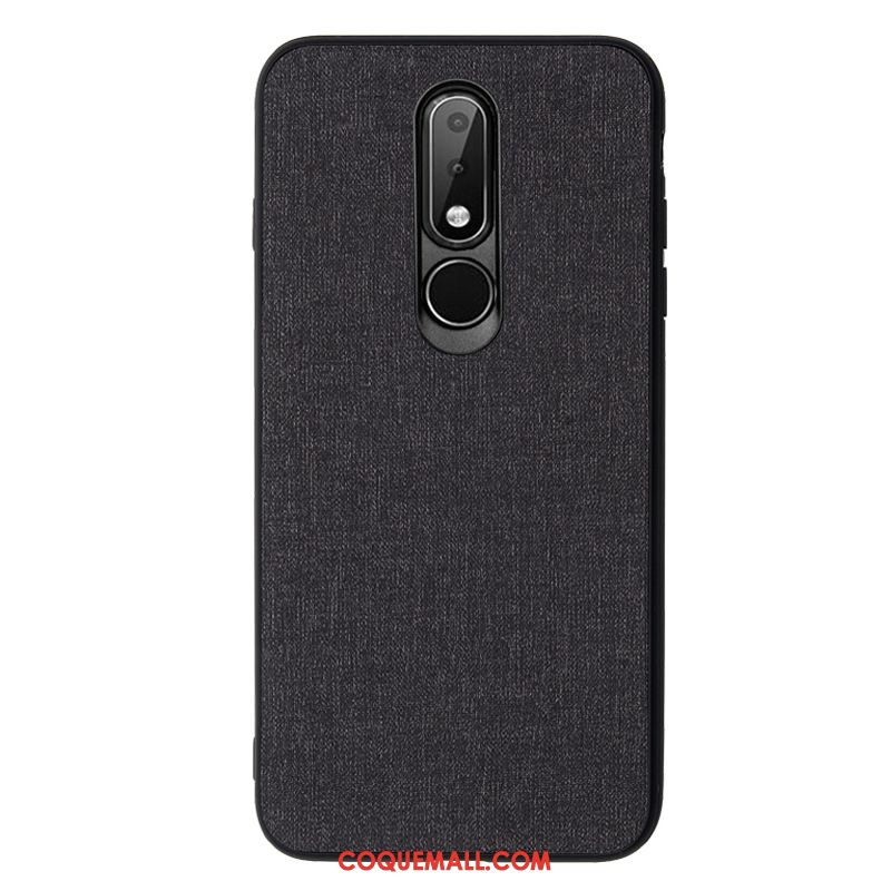 Étui Nokia 6.1 Délavé En Daim Cuir Téléphone Portable, Coque Nokia 6.1 Bleu Marin Tissu