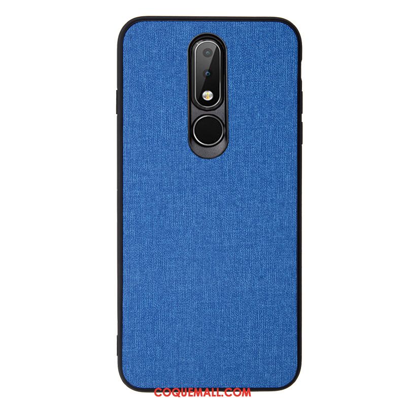 Étui Nokia 6.1 Délavé En Daim Cuir Téléphone Portable, Coque Nokia 6.1 Bleu Marin Tissu