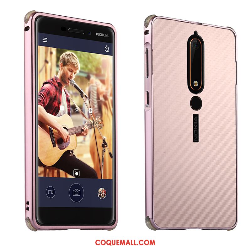 Étui Nokia 6.1 Fibre Protection Or Rose, Coque Nokia 6.1 Téléphone Portable Métal