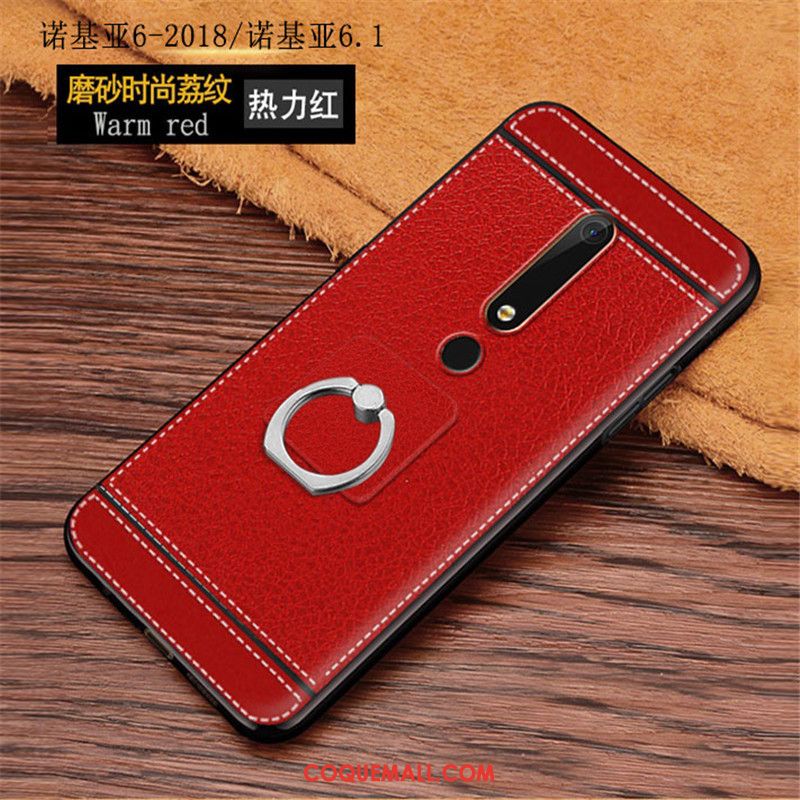 Étui Nokia 6.1 Modèle Fleurie Litchi Anneau, Coque Nokia 6.1 Simple Incassable Braun