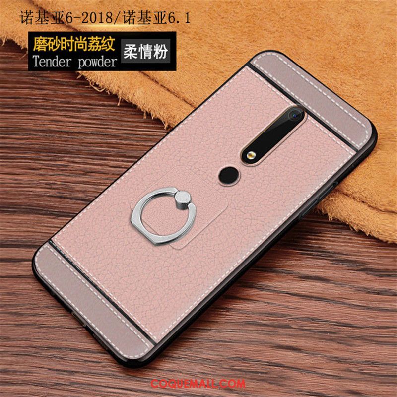 Étui Nokia 6.1 Modèle Fleurie Litchi Anneau, Coque Nokia 6.1 Simple Incassable Braun