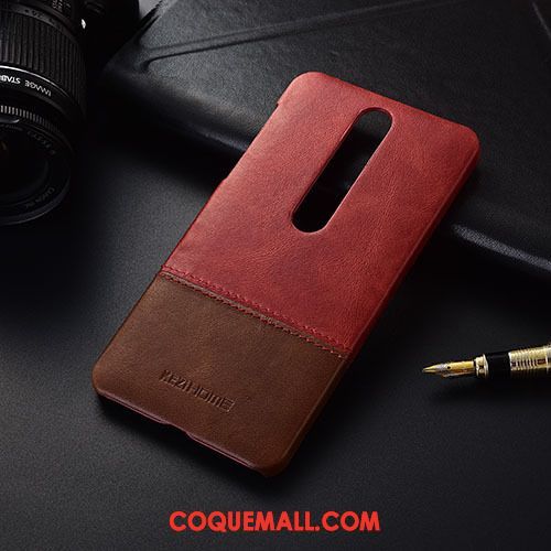 Étui Nokia 6.1 Protection Téléphone Portable Cuir Véritable, Coque Nokia 6.1 Rouge