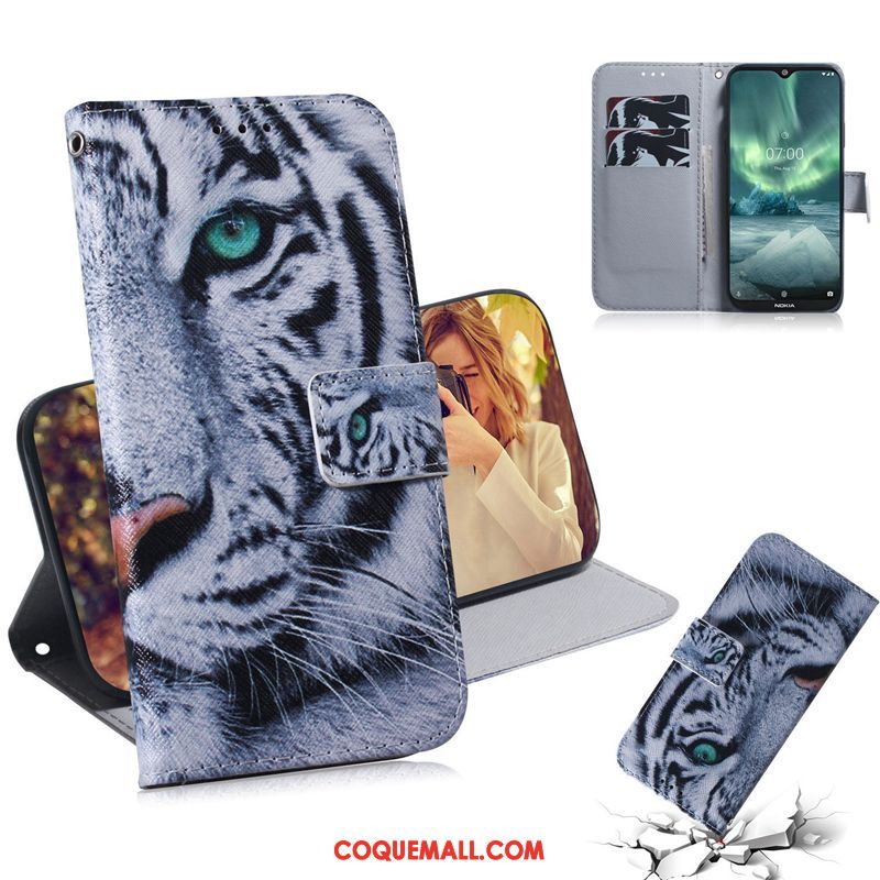 Étui Nokia 6.2 En Cuir Blanc Protection, Coque Nokia 6.2 Téléphone Portable Tigre