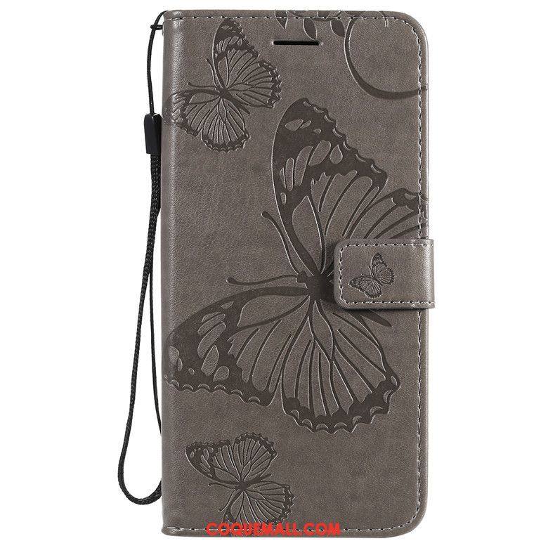 Étui Nokia 6.2 Protection Clamshell Bleu, Coque Nokia 6.2 En Cuir Fleurs De Papillons