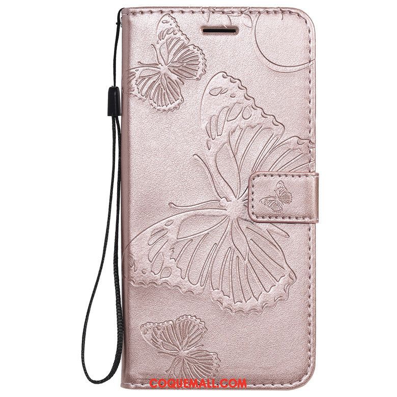 Étui Nokia 6.2 Protection Clamshell Bleu, Coque Nokia 6.2 En Cuir Fleurs De Papillons