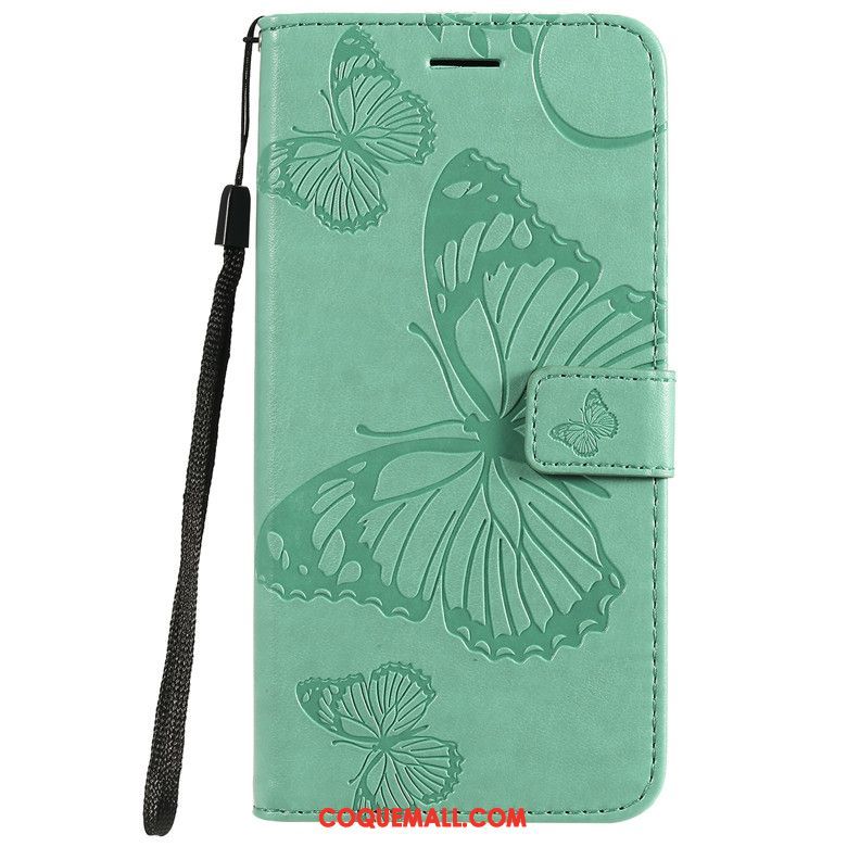 Étui Nokia 6.2 Protection Clamshell Bleu, Coque Nokia 6.2 En Cuir Fleurs De Papillons