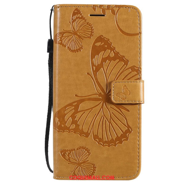 Étui Nokia 6.2 Protection Clamshell Bleu, Coque Nokia 6.2 En Cuir Fleurs De Papillons