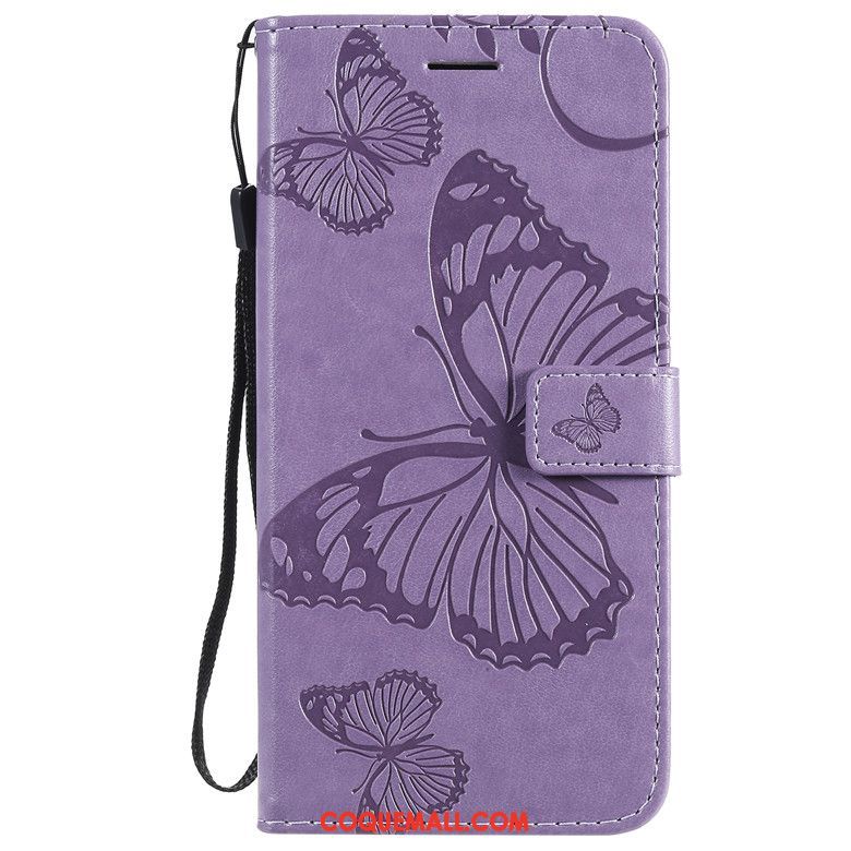 Étui Nokia 6.2 Protection Clamshell Bleu, Coque Nokia 6.2 En Cuir Fleurs De Papillons