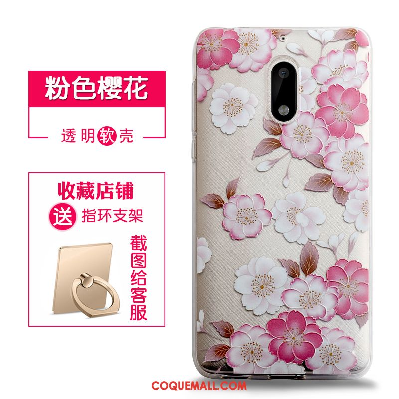 Étui Nokia 6 Gaufrage Transparent Rose, Coque Nokia 6 Fluide Doux Protection