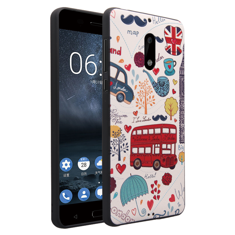 Étui Nokia 6 Incassable Gaufrage Dessin Animé, Coque Nokia 6 Téléphone Portable Silicone