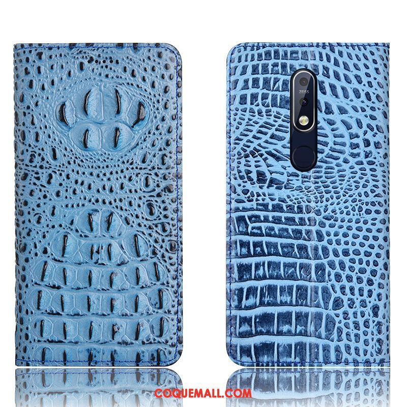 Étui Nokia 7.1 Crocodile Noir En Cuir, Coque Nokia 7.1 Protection Téléphone Portable