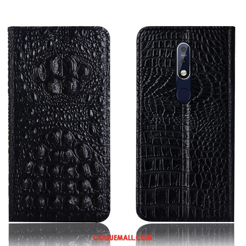 Étui Nokia 7.1 Crocodile Noir En Cuir, Coque Nokia 7.1 Protection Téléphone Portable