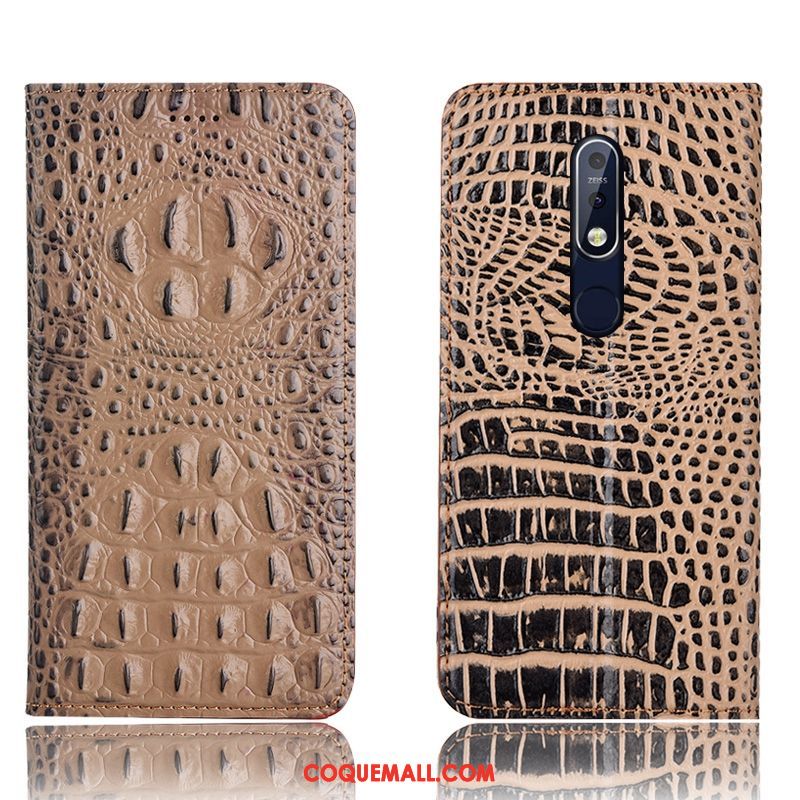 Étui Nokia 7.1 Crocodile Noir En Cuir, Coque Nokia 7.1 Protection Téléphone Portable