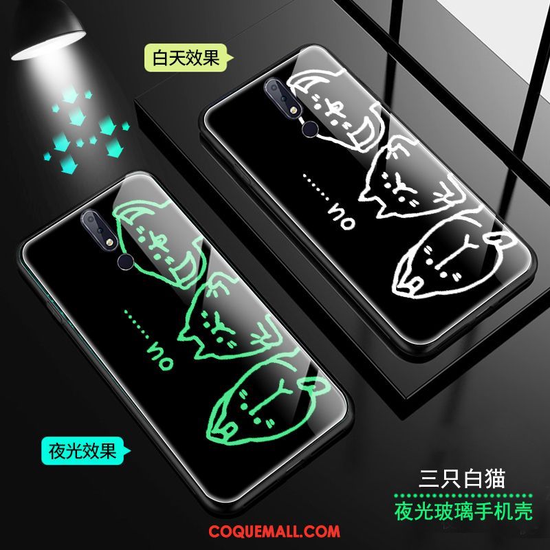 Étui Nokia 7.1 Dessin Animé Lumineuses Verre, Coque Nokia 7.1 Amoureux Bleu