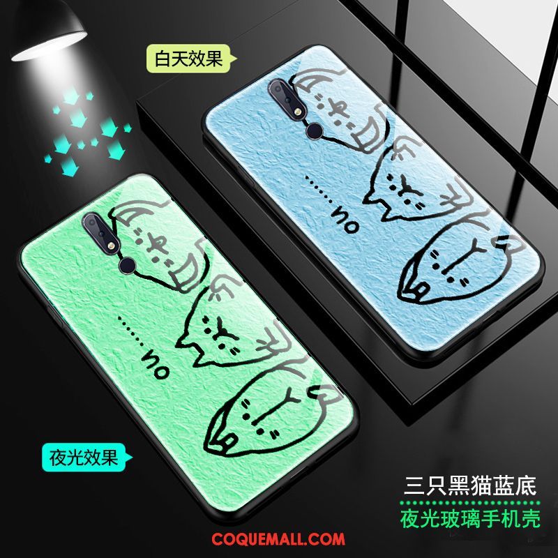 Étui Nokia 7.1 Dessin Animé Lumineuses Verre, Coque Nokia 7.1 Amoureux Bleu