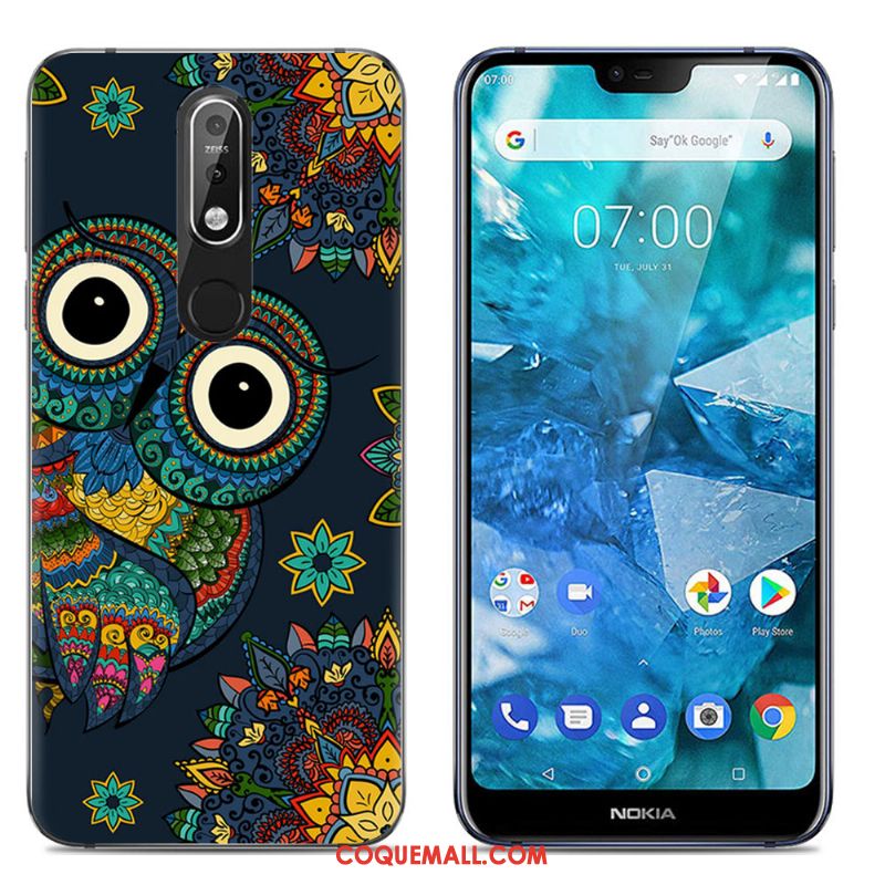 Étui Nokia 7.1 Dessin Animé Tout Compris Bleu Marin, Coque Nokia 7.1 Simple Silicone