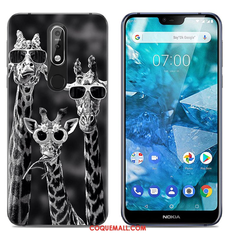 Étui Nokia 7.1 Dessin Animé Tout Compris Bleu Marin, Coque Nokia 7.1 Simple Silicone