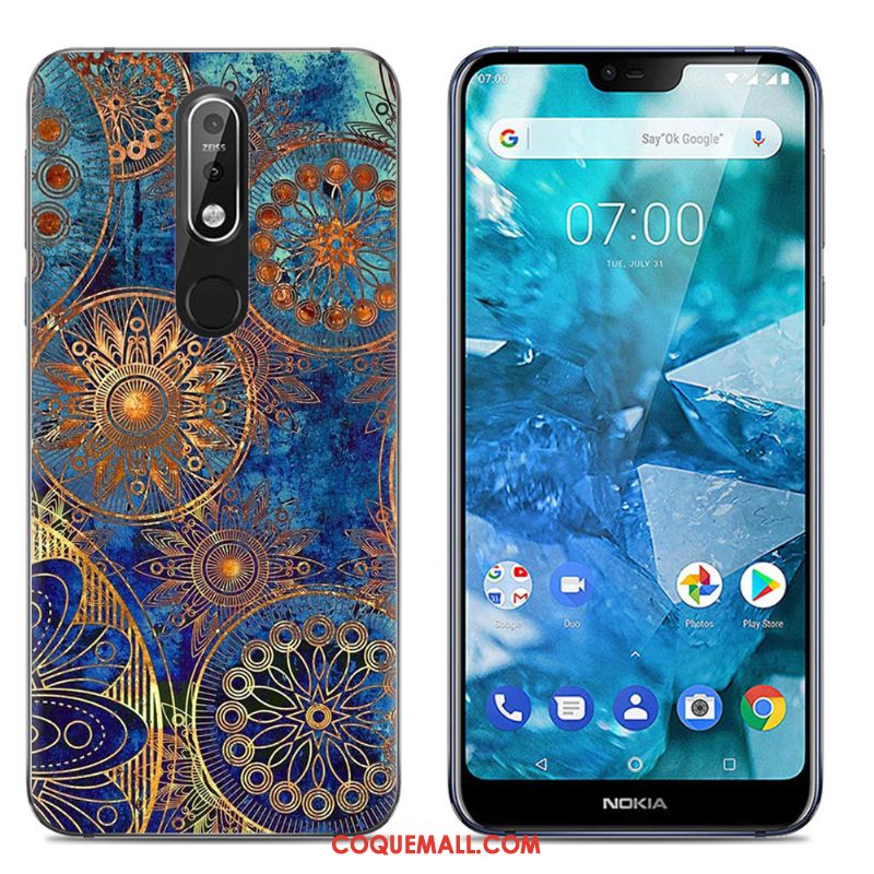 Étui Nokia 7.1 Dessin Animé Tout Compris Bleu Marin, Coque Nokia 7.1 Simple Silicone