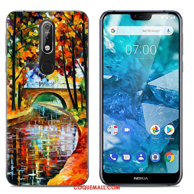 Étui Nokia 7.1 Dessin Animé Tout Compris Bleu Marin, Coque Nokia 7.1 Simple Silicone