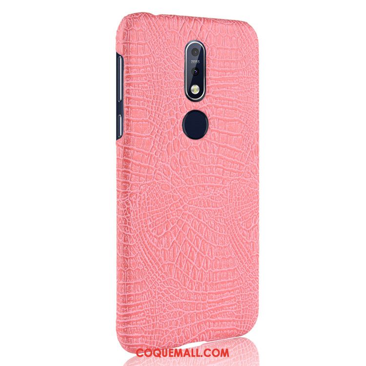 Étui Nokia 7.1 Incassable Difficile Qualité, Coque Nokia 7.1 Crocodile Modèle Cuir Orange