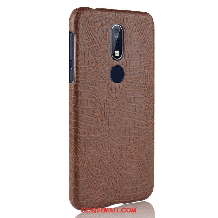 Étui Nokia 7.1 Incassable Difficile Qualité, Coque Nokia 7.1 Crocodile Modèle Cuir Orange