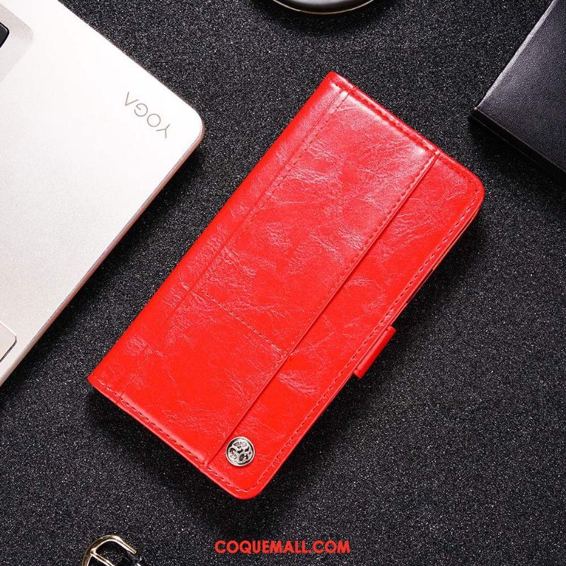 Étui Nokia 7.1 Portefeuille Rouge En Cuir, Coque Nokia 7.1 Protection Téléphone Portable