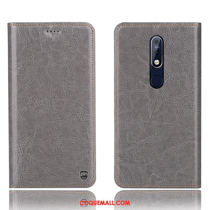 Étui Nokia 7.1 Protection Modèle Fleurie Gris, Coque Nokia 7.1 En Cuir Téléphone Portable