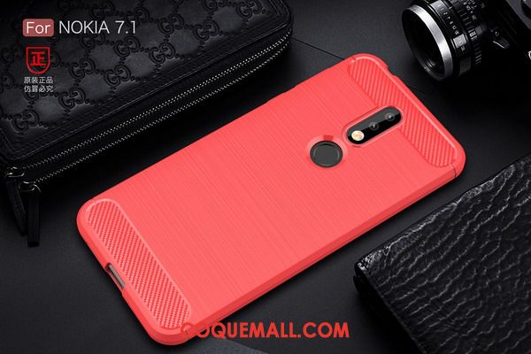 Étui Nokia 7.1 Protection Tout Compris Rouge, Coque Nokia 7.1 Fibre Fluide Doux