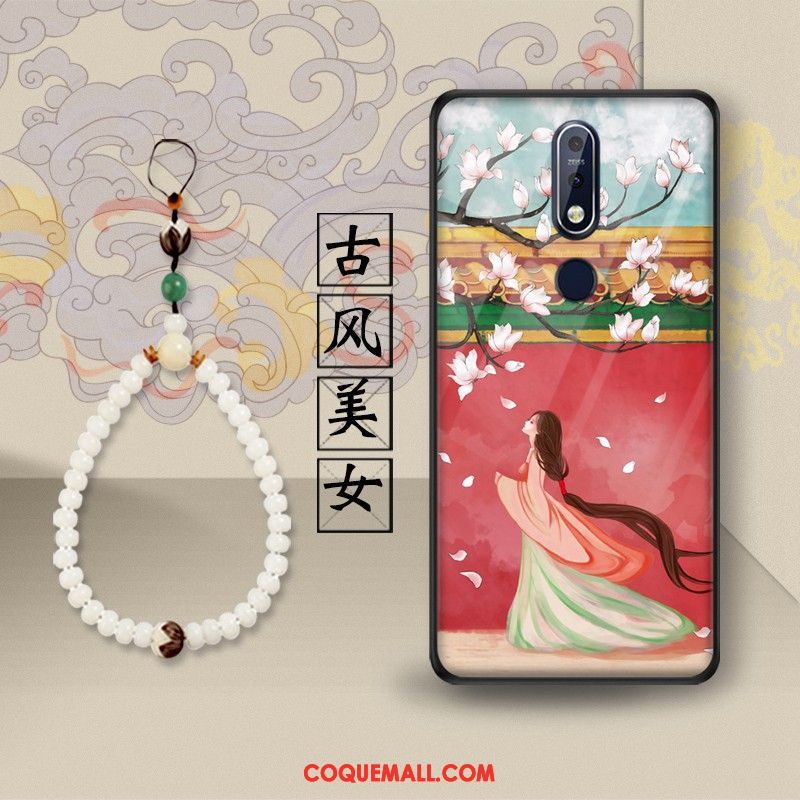 Étui Nokia 7.1 Support Vert Style Chinois, Coque Nokia 7.1 Dragon Téléphone Portable