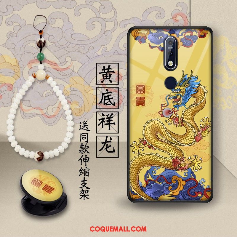 Étui Nokia 7.1 Support Vert Style Chinois, Coque Nokia 7.1 Dragon Téléphone Portable