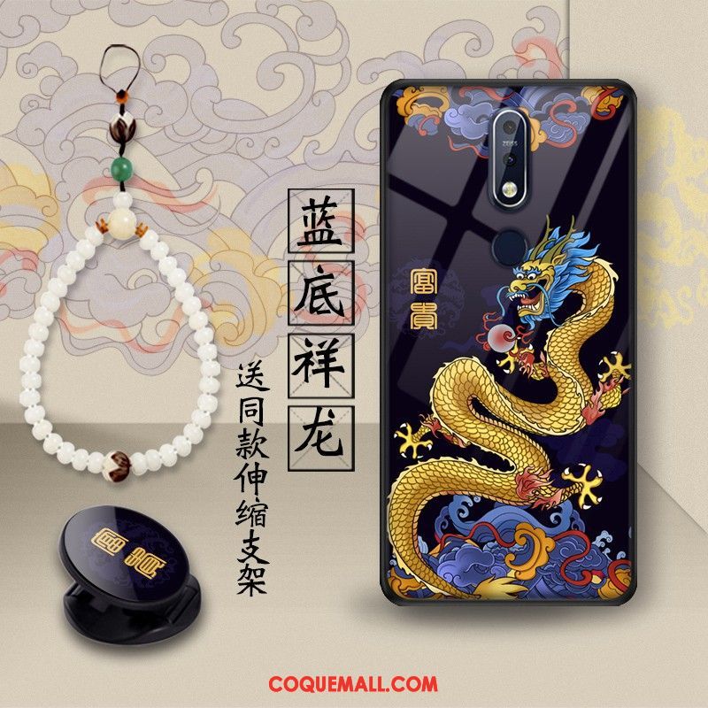 Étui Nokia 7.1 Support Vert Style Chinois, Coque Nokia 7.1 Dragon Téléphone Portable