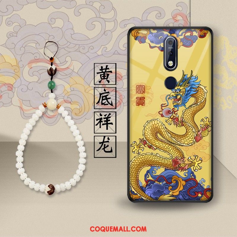 Étui Nokia 7.1 Support Vert Style Chinois, Coque Nokia 7.1 Dragon Téléphone Portable