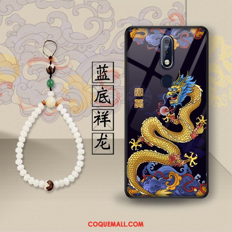 Étui Nokia 7.1 Support Vert Style Chinois, Coque Nokia 7.1 Dragon Téléphone Portable