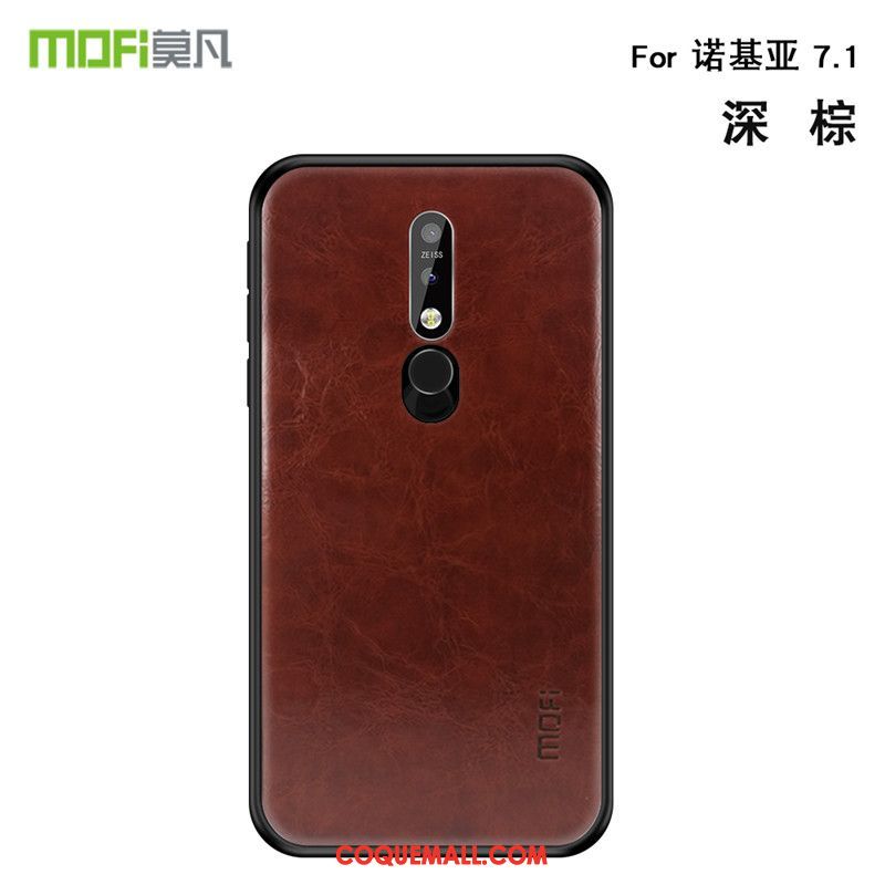 Étui Nokia 7.1 Tout Compris Cuir Clair, Coque Nokia 7.1 Fluide Doux Téléphone Portable Braun