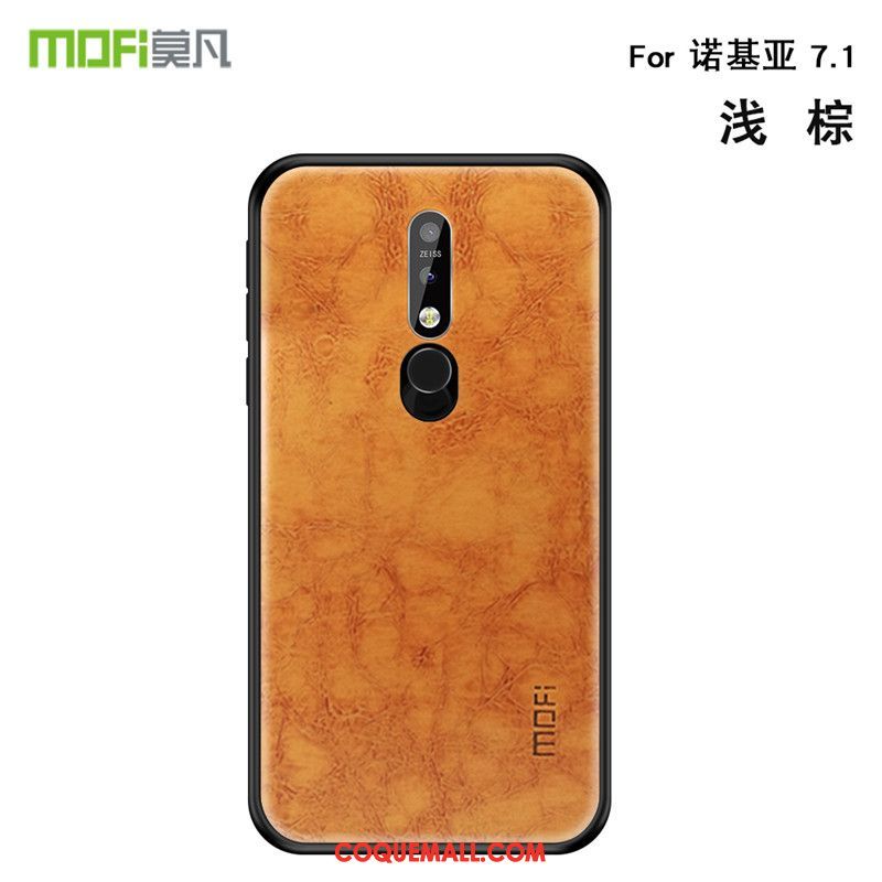 Étui Nokia 7.1 Tout Compris Cuir Clair, Coque Nokia 7.1 Fluide Doux Téléphone Portable Braun