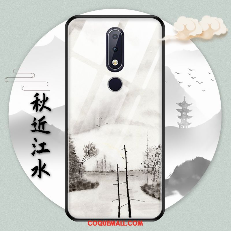 Étui Nokia 7.1 Verre Style Chinois Paysage, Coque Nokia 7.1 Protection Encre