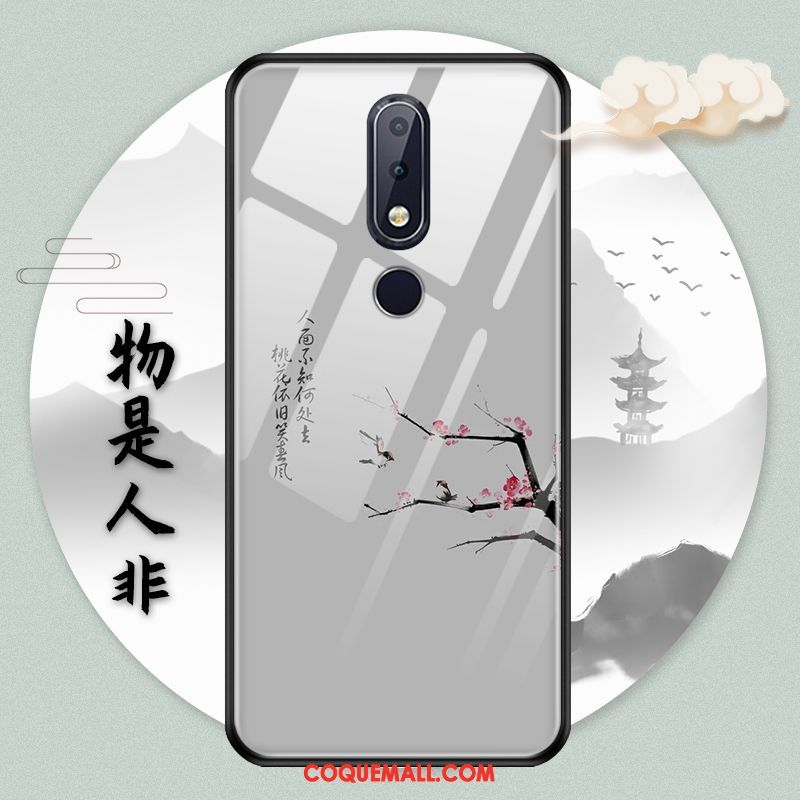 Étui Nokia 7.1 Verre Style Chinois Paysage, Coque Nokia 7.1 Protection Encre