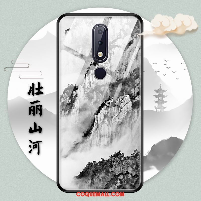 Étui Nokia 7.1 Verre Style Chinois Paysage, Coque Nokia 7.1 Protection Encre