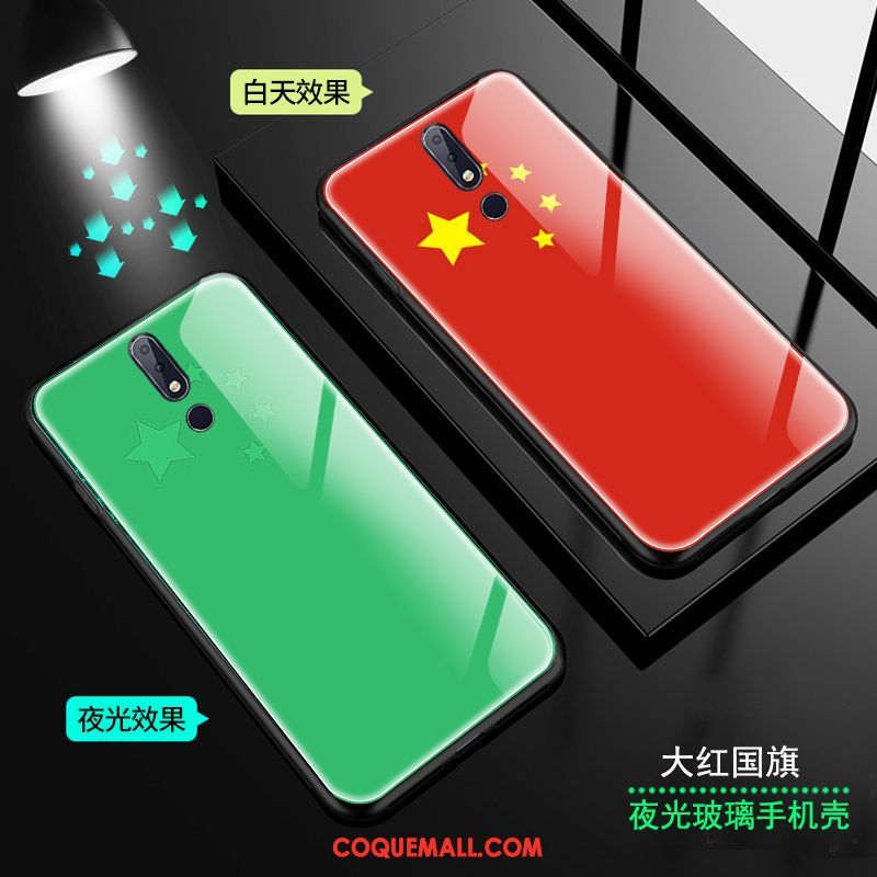 Étui Nokia 7.1 Étoile Style Chinois Rouge, Coque Nokia 7.1 Lumineuses Téléphone Portable