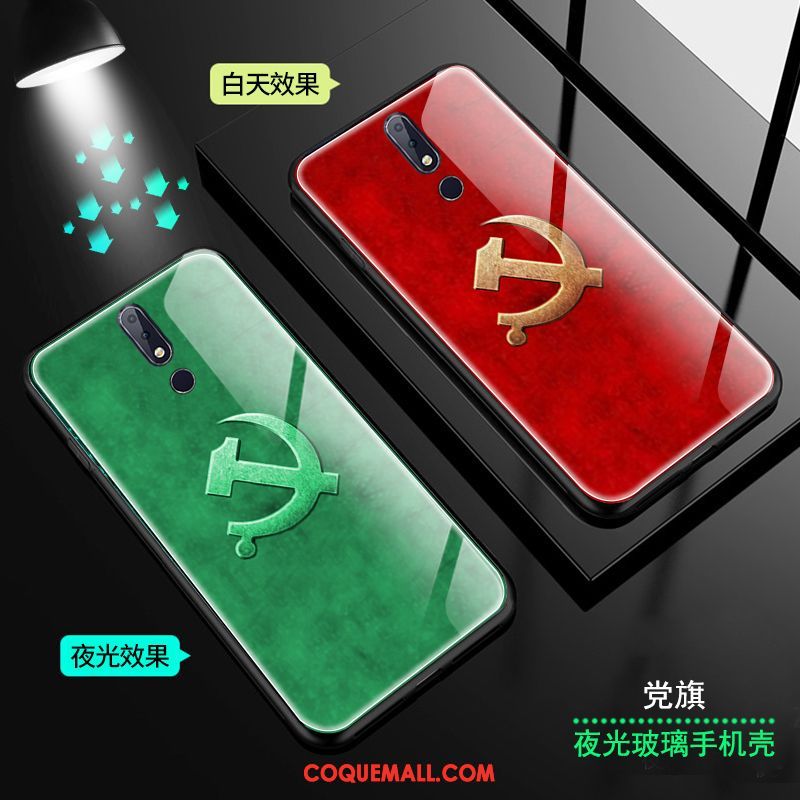 Étui Nokia 7.1 Étoile Style Chinois Rouge, Coque Nokia 7.1 Lumineuses Téléphone Portable