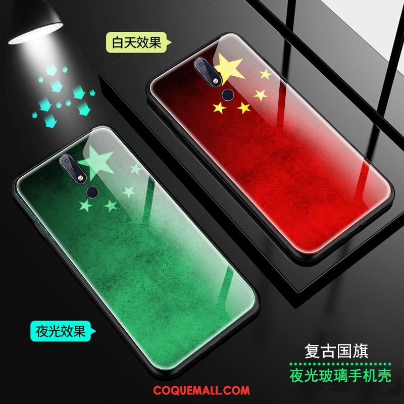 Étui Nokia 7.1 Étoile Style Chinois Rouge, Coque Nokia 7.1 Lumineuses Téléphone Portable