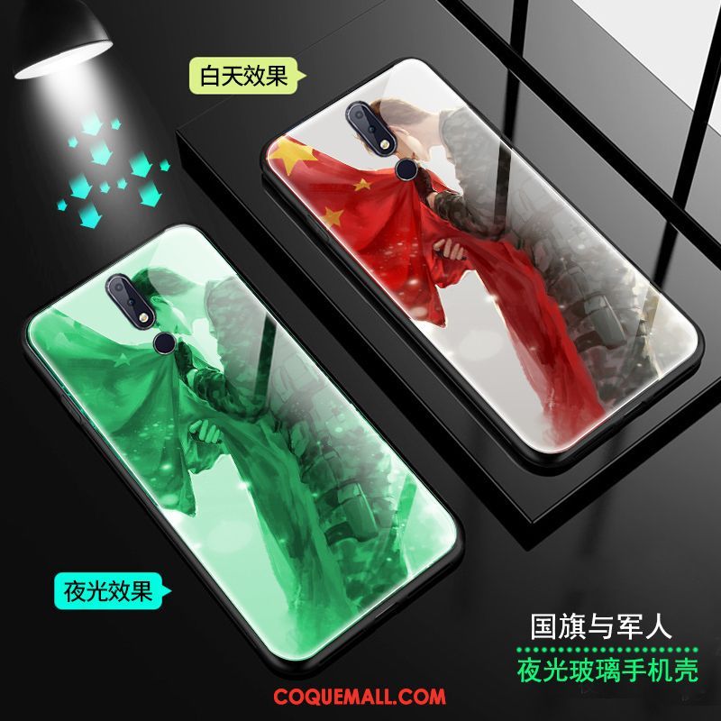 Étui Nokia 7.1 Étoile Style Chinois Rouge, Coque Nokia 7.1 Lumineuses Téléphone Portable