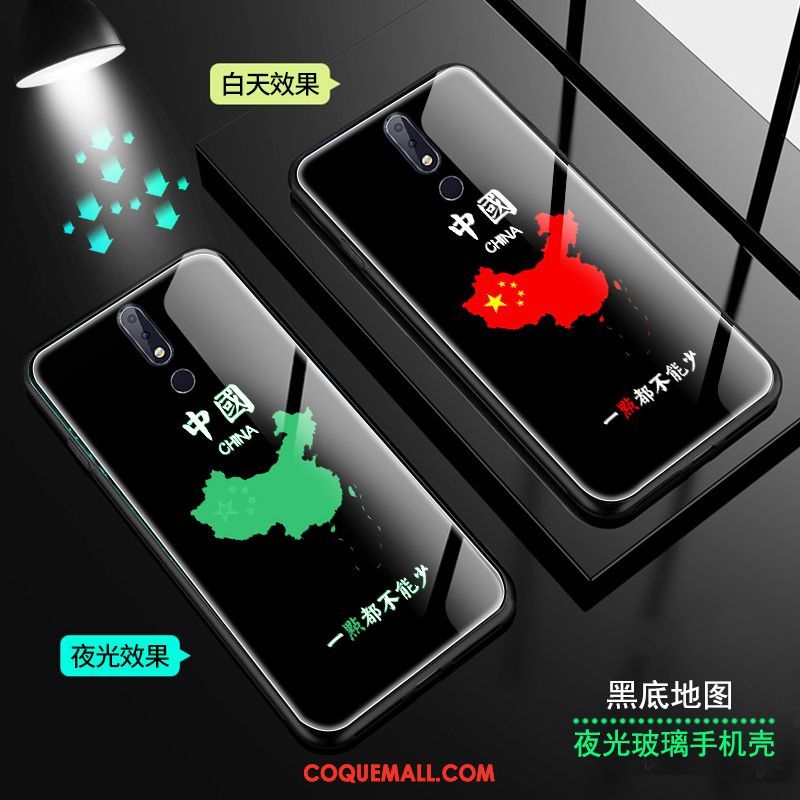 Étui Nokia 7.1 Étoile Style Chinois Rouge, Coque Nokia 7.1 Lumineuses Téléphone Portable