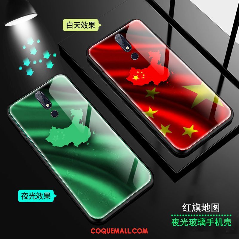 Étui Nokia 7.1 Étoile Style Chinois Rouge, Coque Nokia 7.1 Lumineuses Téléphone Portable