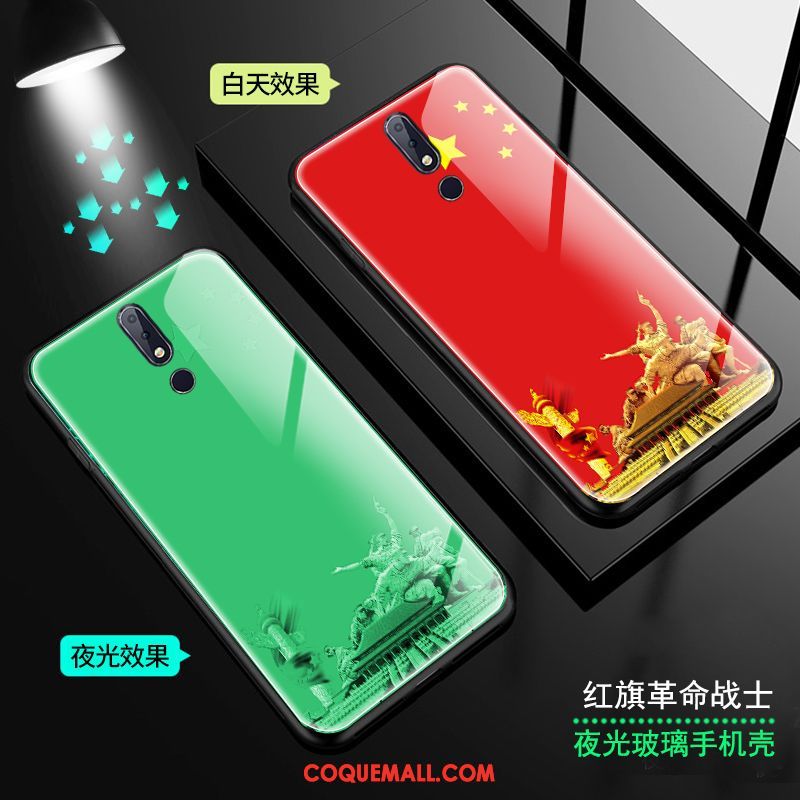 Étui Nokia 7.1 Étoile Style Chinois Rouge, Coque Nokia 7.1 Lumineuses Téléphone Portable