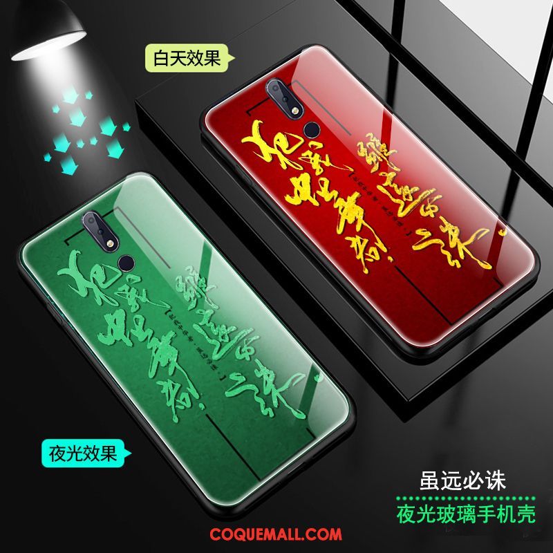 Étui Nokia 7.1 Étoile Style Chinois Rouge, Coque Nokia 7.1 Lumineuses Téléphone Portable