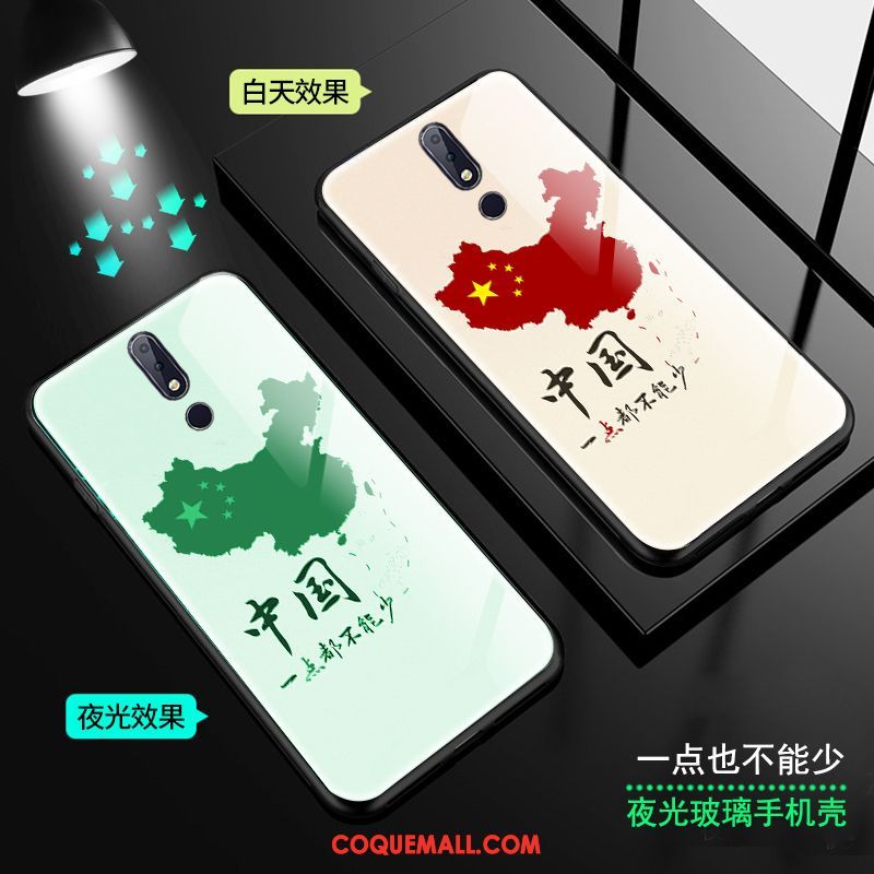 Étui Nokia 7.1 Étoile Style Chinois Rouge, Coque Nokia 7.1 Lumineuses Téléphone Portable