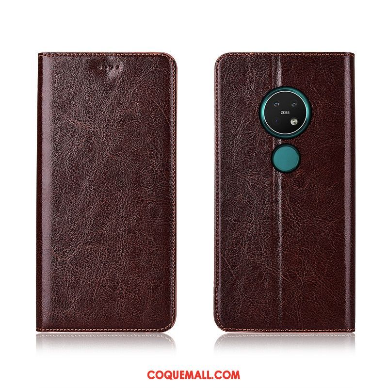 Étui Nokia 7.2 Incassable Modèle Fleurie Bleu, Coque Nokia 7.2 Cuir Véritable En Cuir