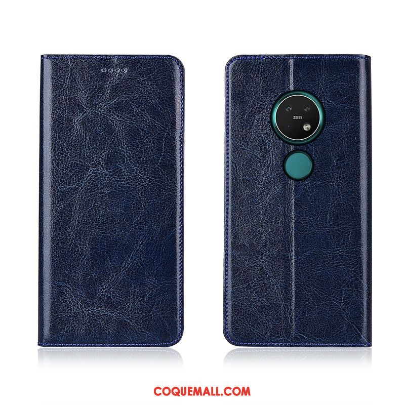 Étui Nokia 7.2 Incassable Modèle Fleurie Bleu, Coque Nokia 7.2 Cuir Véritable En Cuir